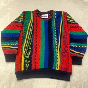 Vintage 90s 3D Knit Sweater Cosby Biggie Coogi Style Colorful Striped Mens S